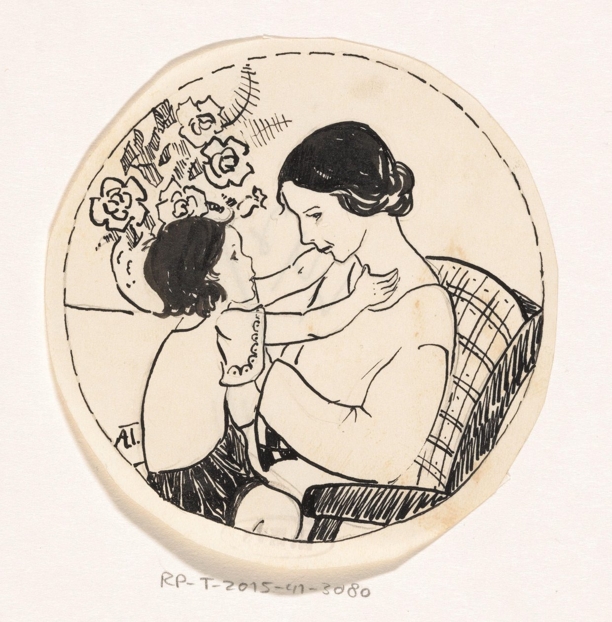 Mädchen auf dem Schoß der Mutter von A. Tinbergen (signed by artist)
