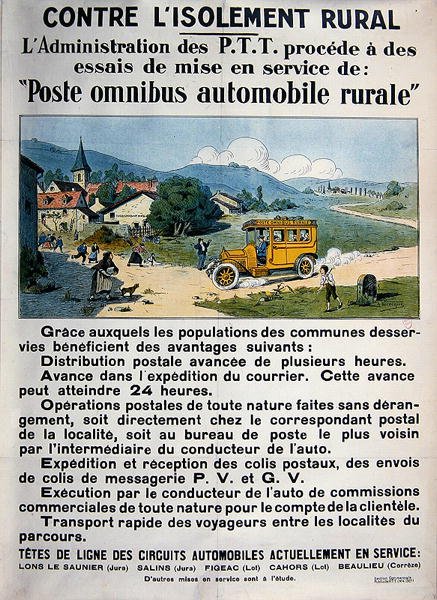 Plakat, das die französische Postkutschen-Omnibus bewirbt von A. Verecque