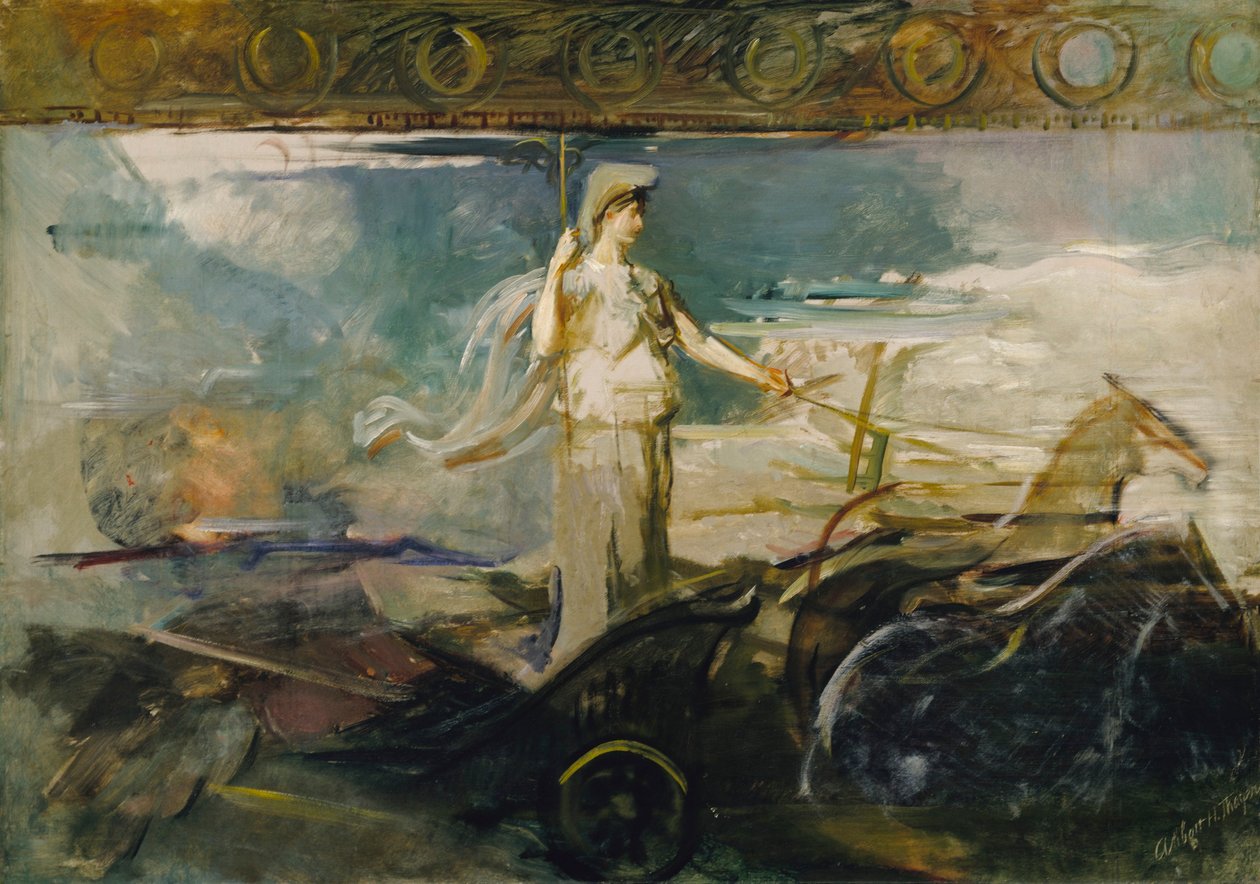 Minerva in einem Streitwagen von Abbott Handerson Thayer