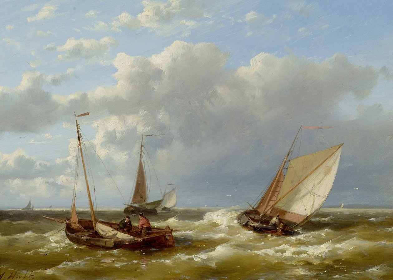 Strandansicht mit Fischern von Abraham Hulk