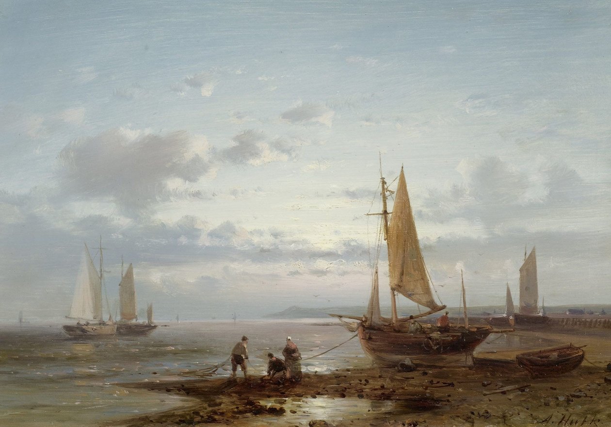 Strandansicht mit Fischern von Abraham Hulk