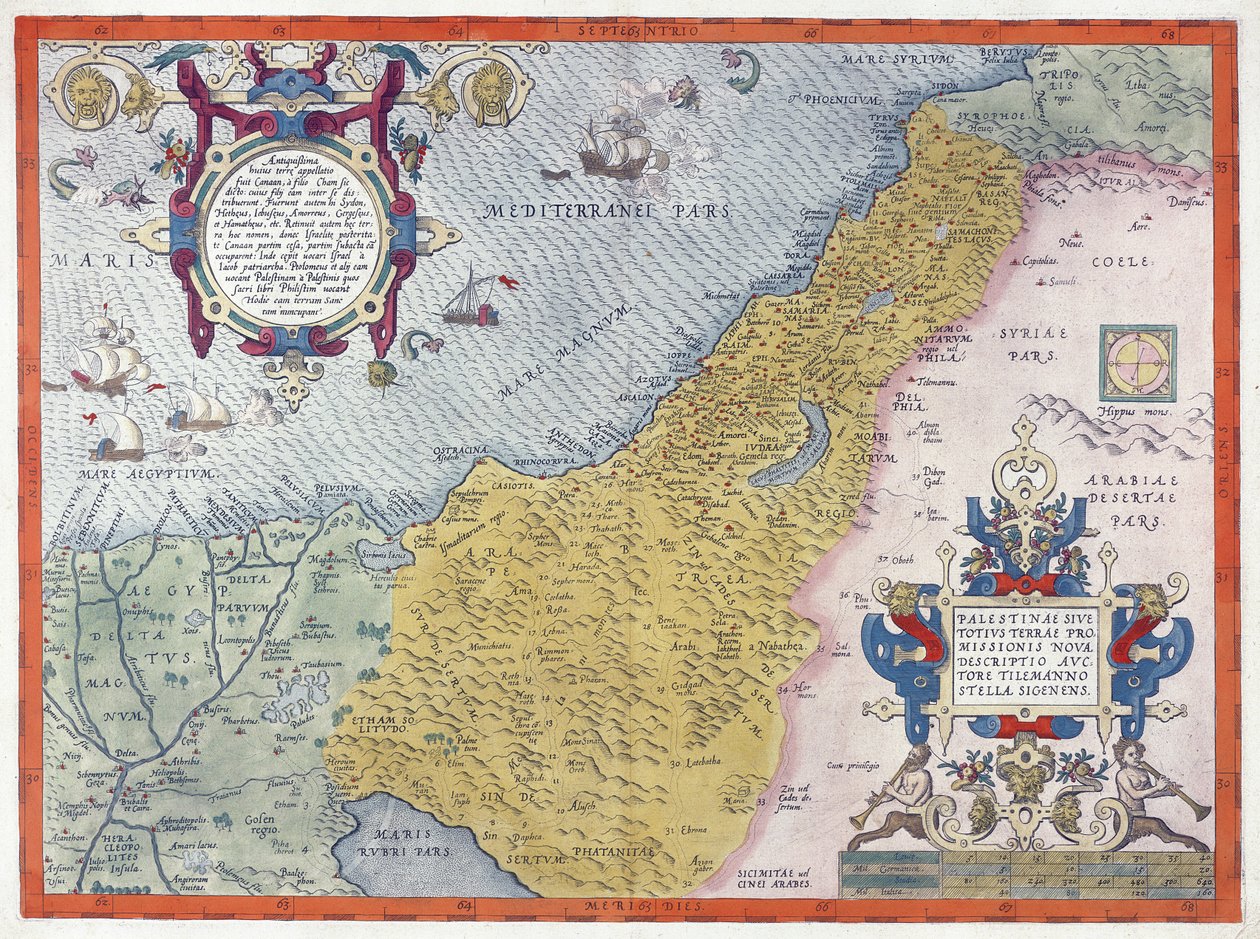 Karte von Palästina, aus Theatrvm Orbis Terrarvm, 1570 von Abraham Ortelius