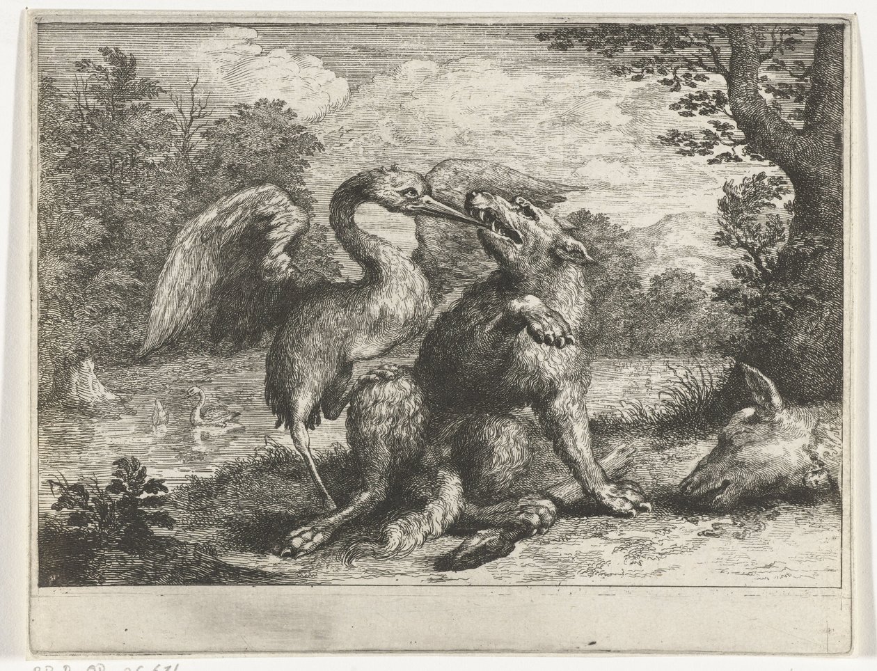 Wolf und Kranich von Abraham Bloteling