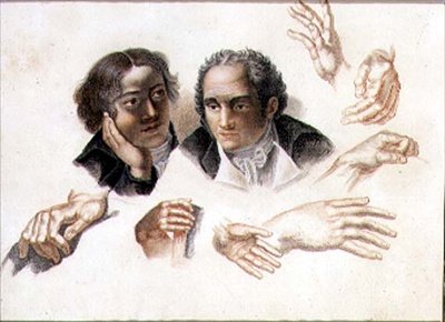 Studien von zwei Köpfen und Händen eines Gentlemans von Abraham Constantin