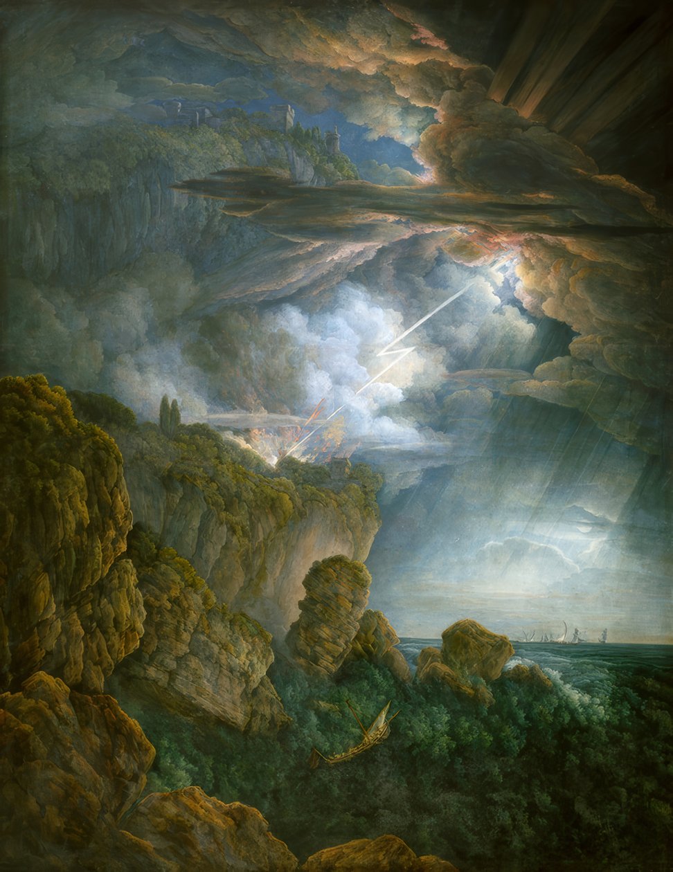 Nächtliches Gewitter in Cefalù von Abraham Louis Rodolphe Ducros