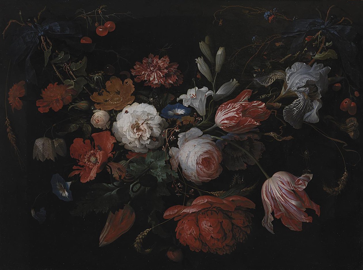 Ein Blumenkranz von Abraham Mignon