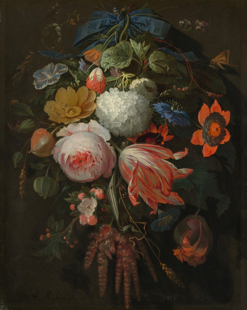 Ein hängender Blumenstrauß von Abraham Mignon
