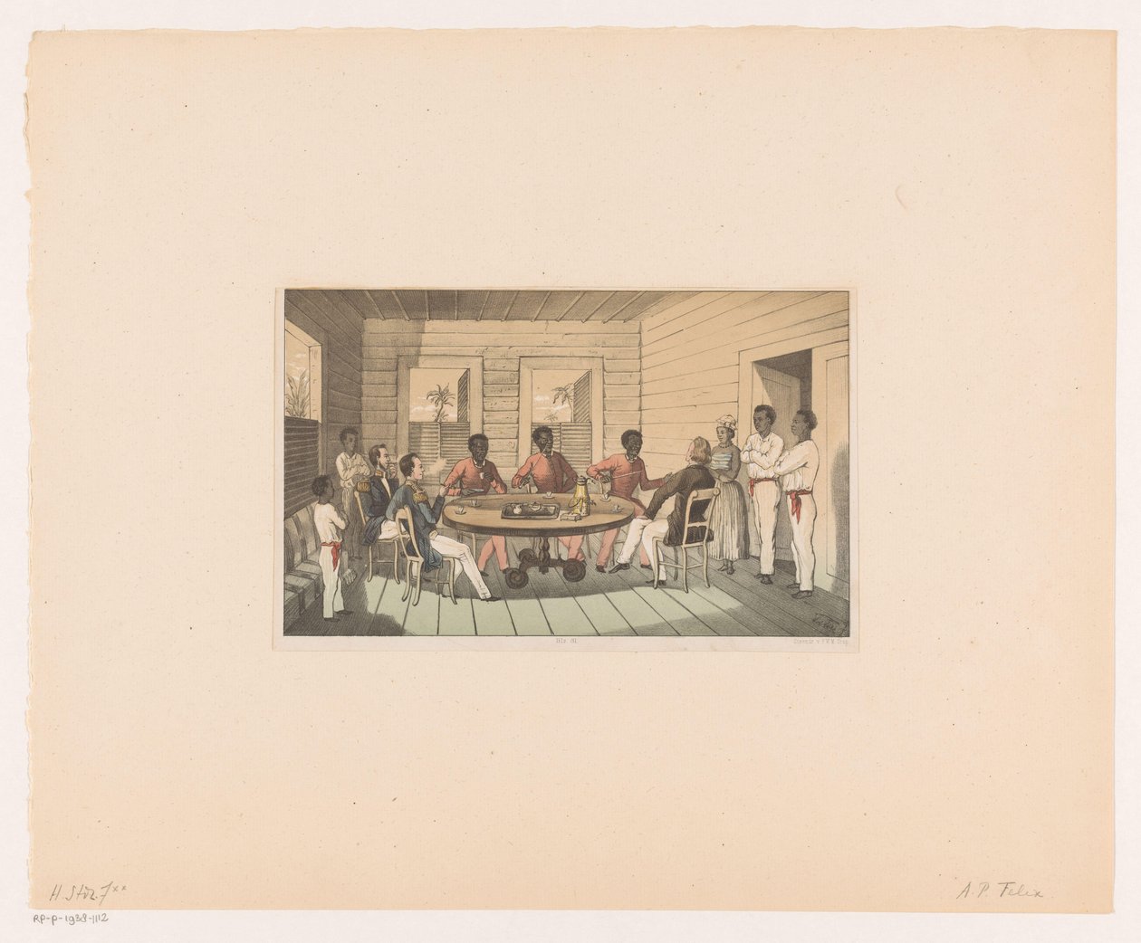 Surinamers en Hollanders drinken thee von Abraham Pieter Felix