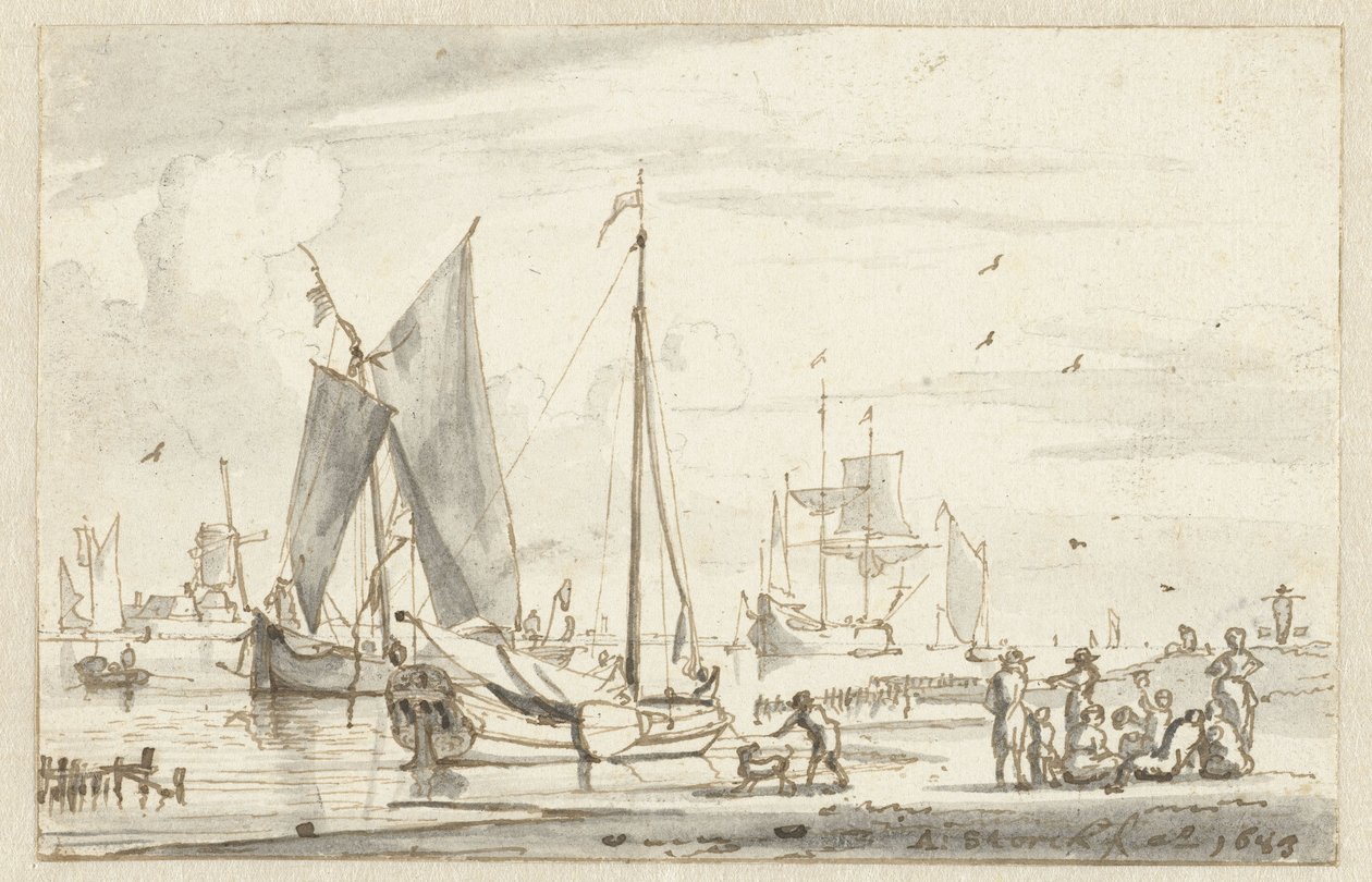 Flussufer mit einigen Schiffen von Abraham Storck