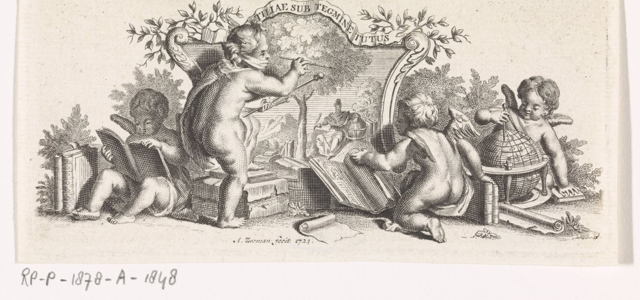 Vier Putti studieren und malen von Abraham Zeeman