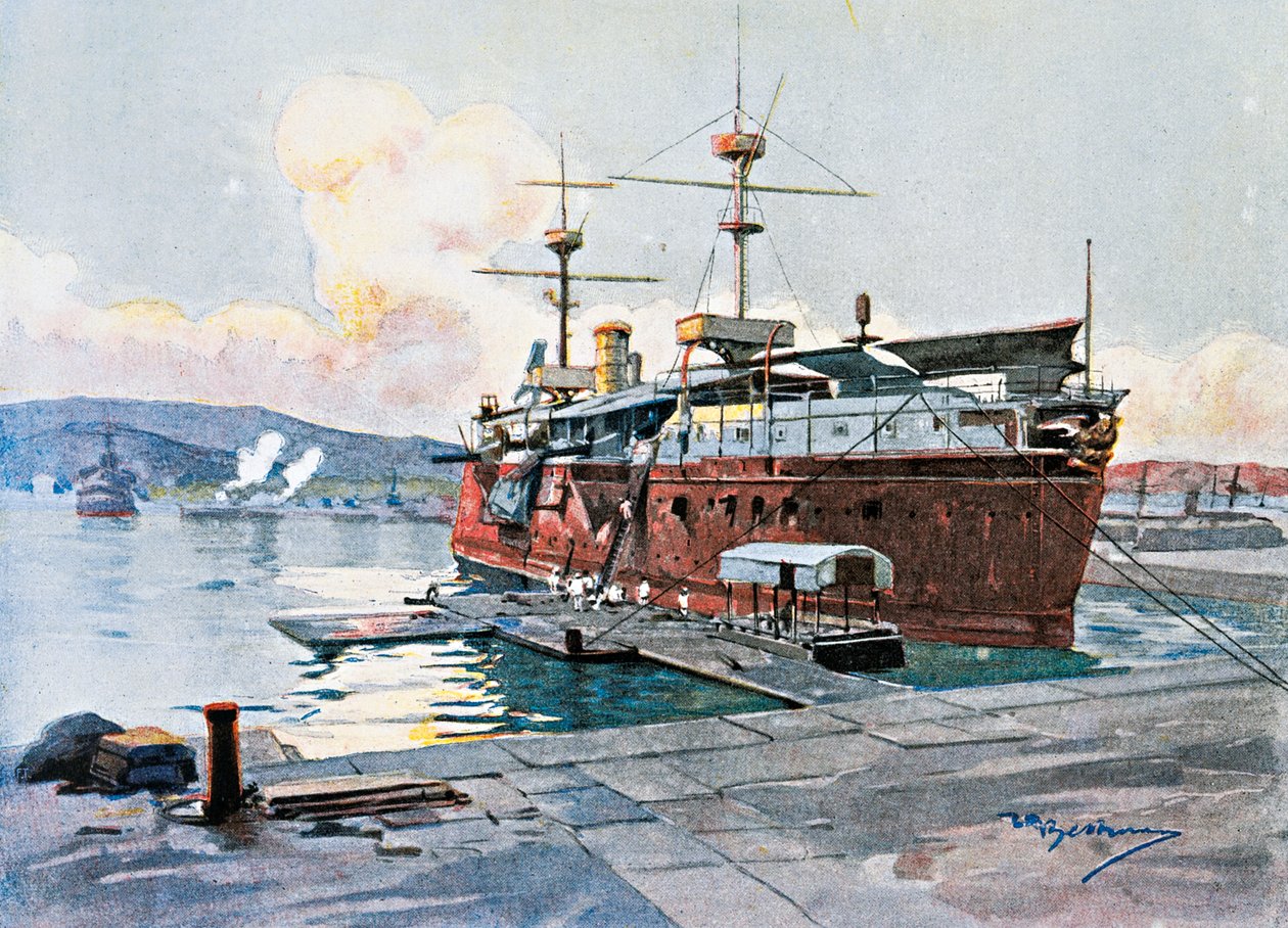 Das alte Schiff Castelfidardo in La Spezia von Achille Beltrame