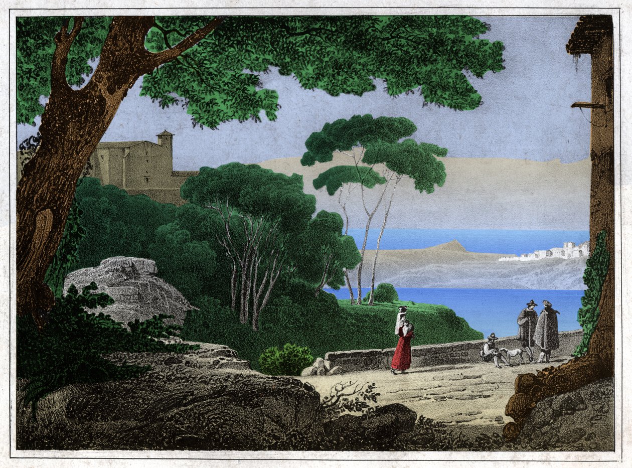 Albano-See. (Gravur, ca. 1820) von Achille Etna Michallon