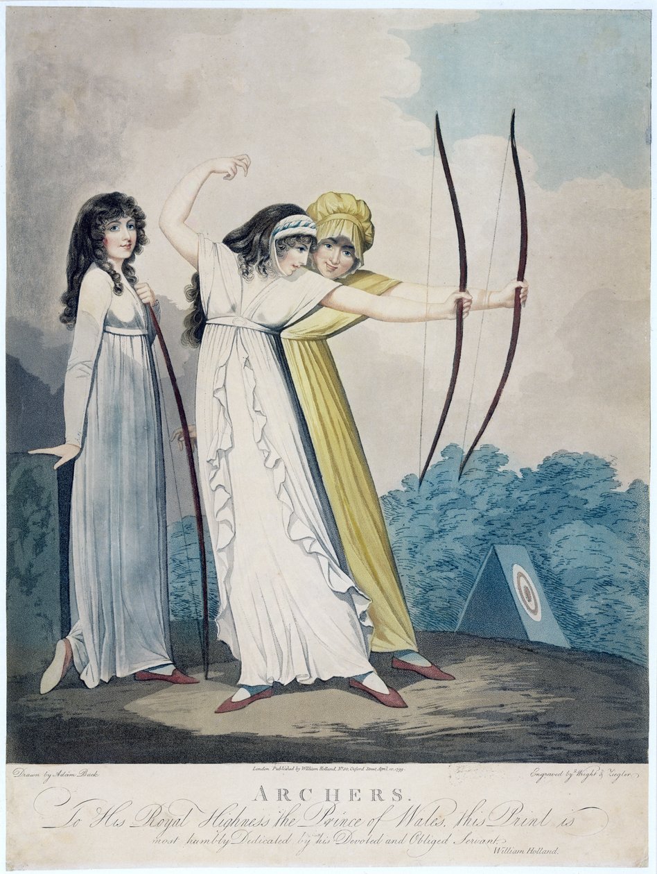 Bogenschützen, graviert von J.H. Wright (fl.1795-1838) und Conrad Ziegler, 1799 (Aquatinta) von Adam Buck