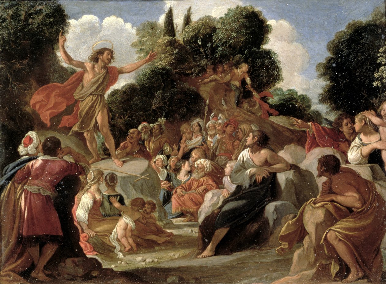 Johannes der Täufer predigt (Tafel) von Adam Elsheimer