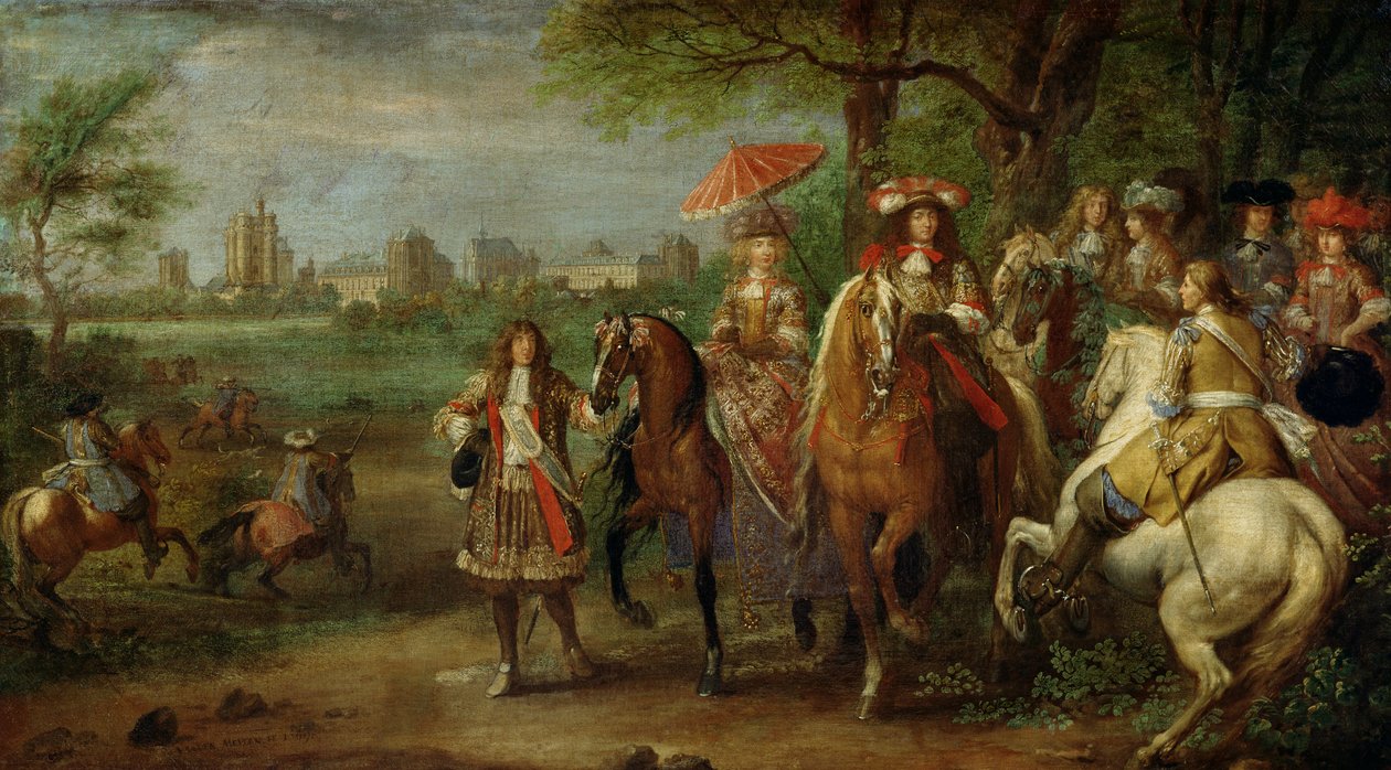 Ansicht des Château de Vincennes mit Ludwig XIV. (1638-1715) und Maria Theresia (1638-83) von Österreich, 1669 von Adam Frans van der Meulen