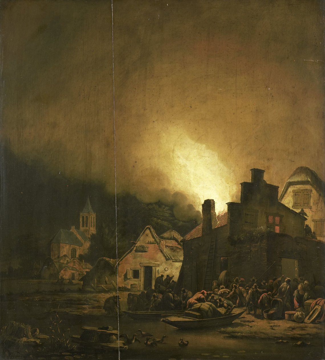 Feuer bei Nacht in einem Dorf von Adam Colonia