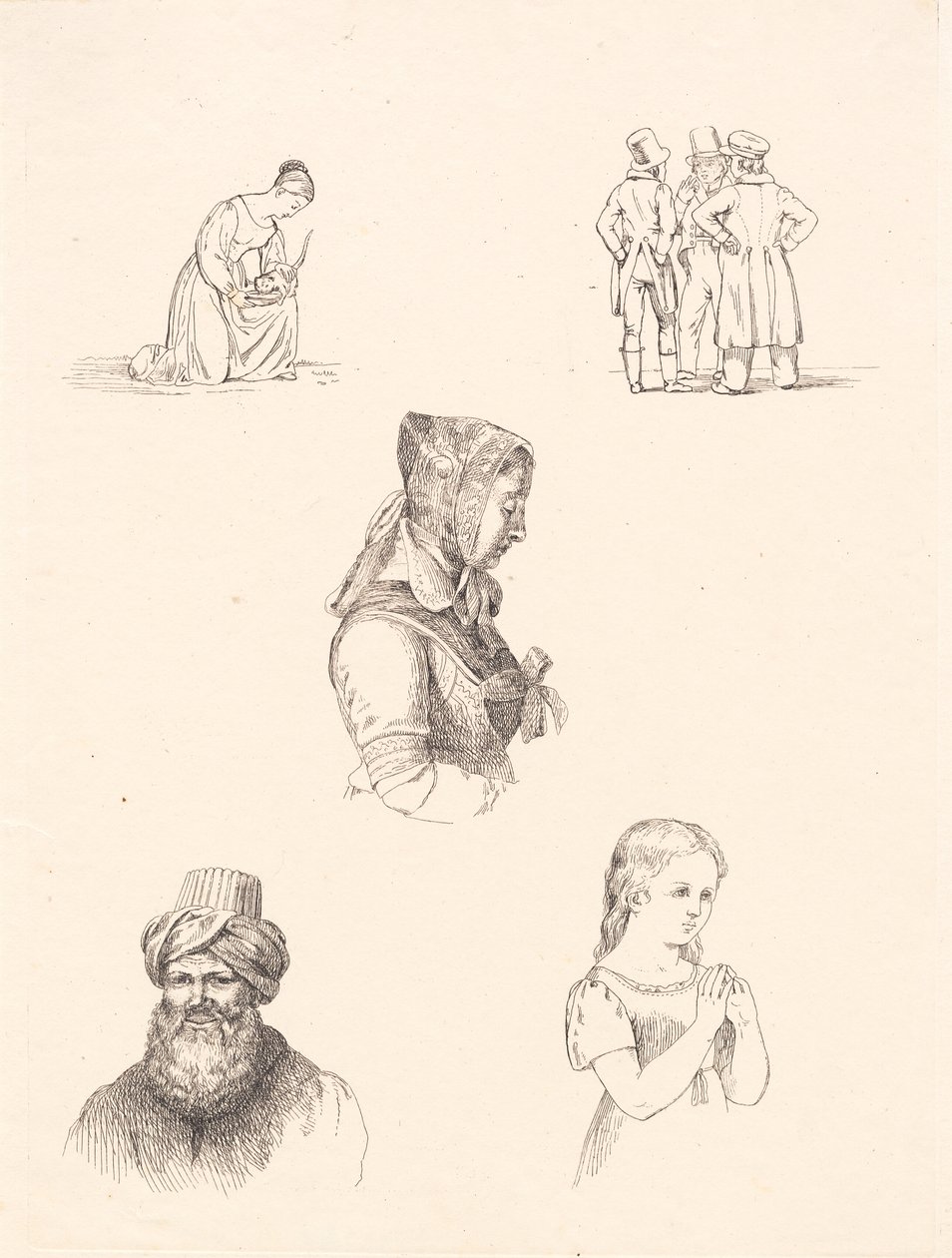 Probenblatt mit Figurenstudien von Adam Müller