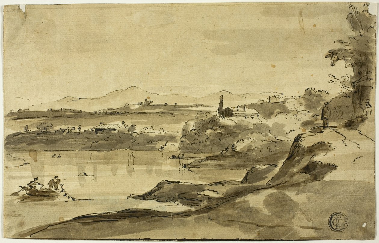 Landschaft mit Fischer im See von Adam Pynacker