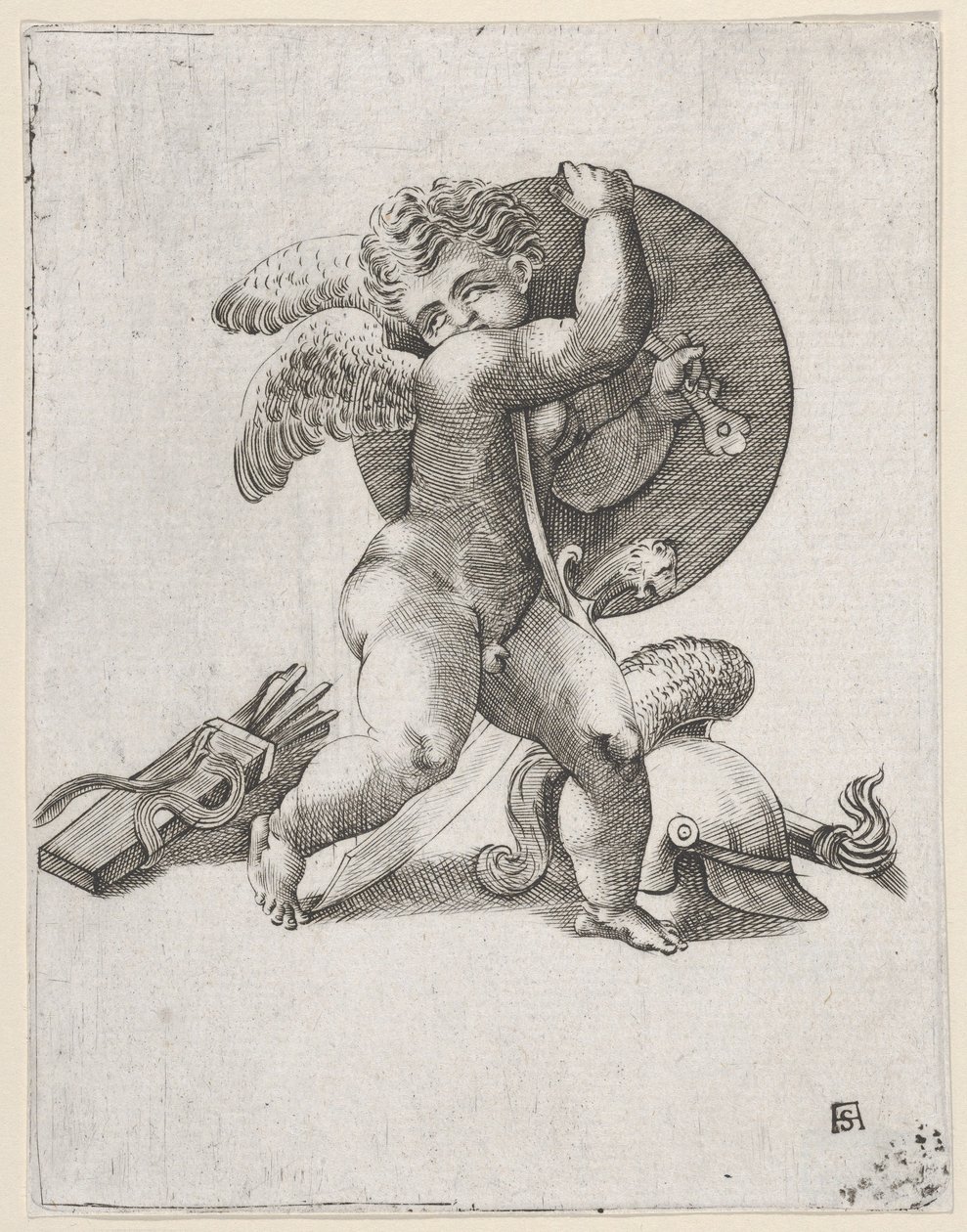 Amor mit den Waffen des Mars, ca. 1547-62 von Adamo Scultori