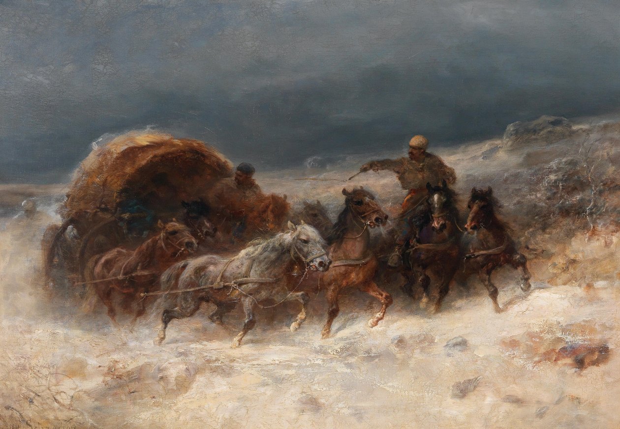 Wallache in einer Winterlandschaft von Adolf Schreyer