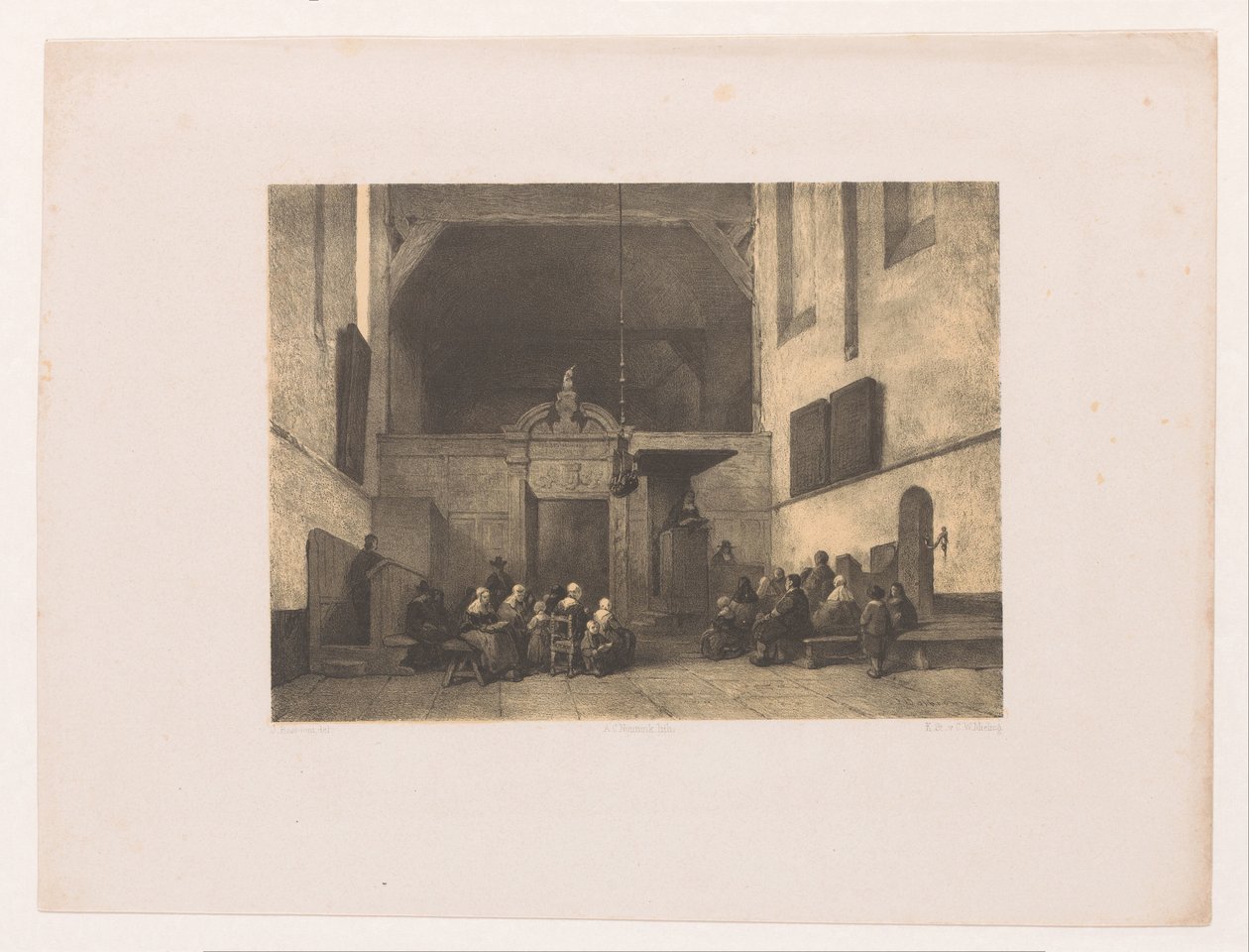 Kircheninterieur mit Figuren von Adolf Carel Nunnink