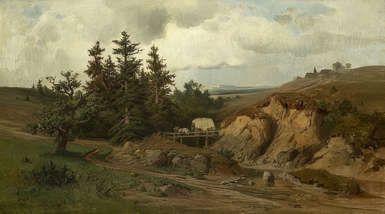 Landschaft mit einer Holzbrücke von Adolf Kosárek