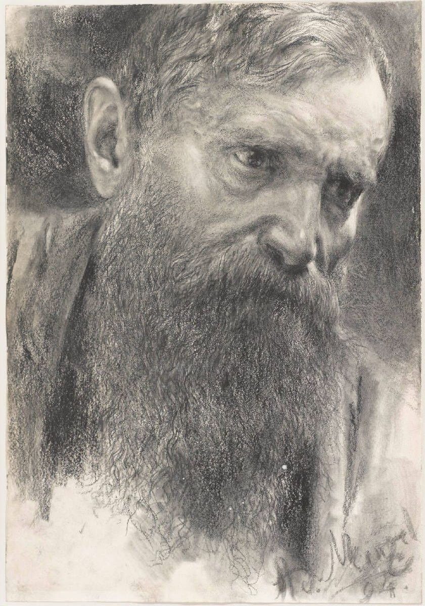 Kopf eines Mannes mit Vollbart von Adolph Menzel