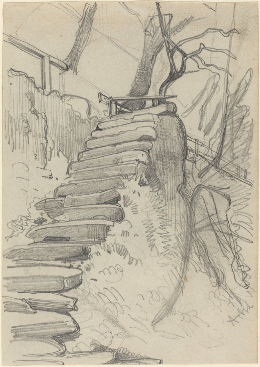 Steintreppe in einem Garten von Adolph Menzel