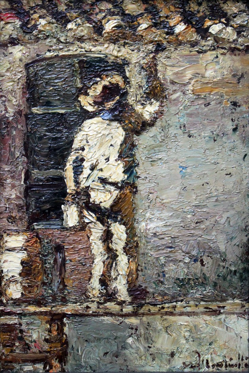 Ein Maler bei der Arbeit an einer Hauswand von Adolphe Joseph Thomas Monticelli