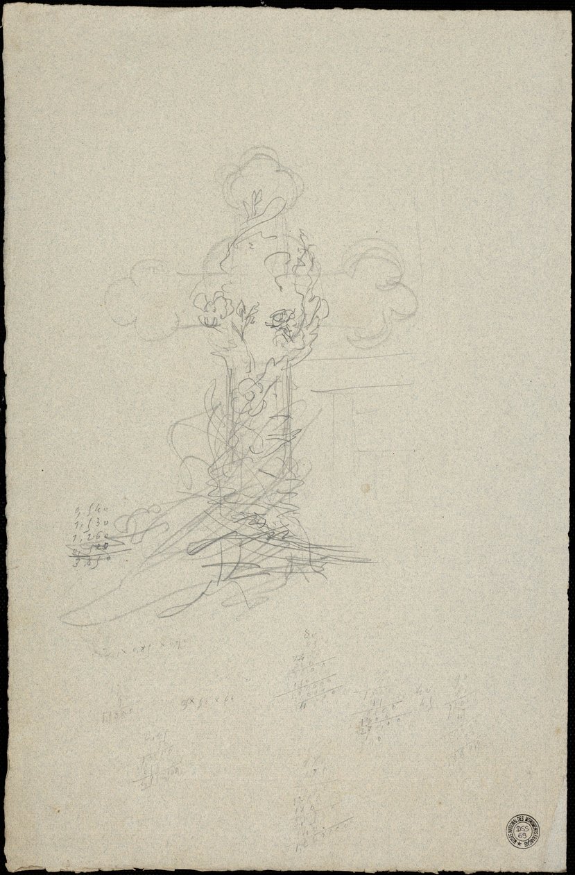 Skizze eines Grabmals für die Familie Karakehia auf dem Friedhof Père Lachaise in Paris von Adolphe Victor Geoffroy Dechaume
