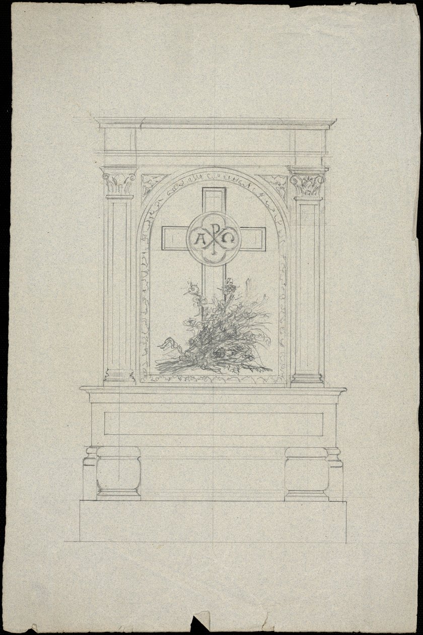 Skizze eines Grabmals für die Familie Karakehia auf dem Friedhof Père Lachaise in Paris von Adolphe Victor Geoffroy Dechaume