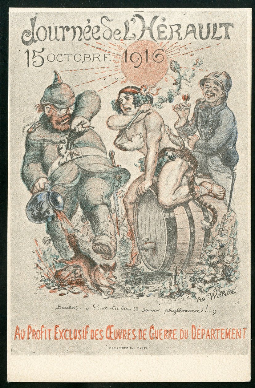 Postkarte, satirisch in Farben von Adolphe Leon Willette