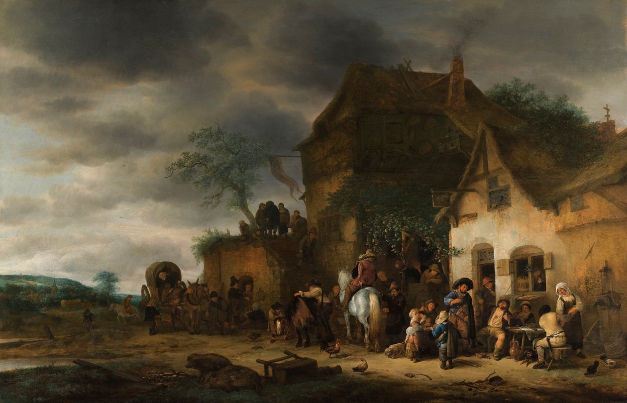 Reisende halten an einem Landgasthof von Adriaen Jansz. van Ostade