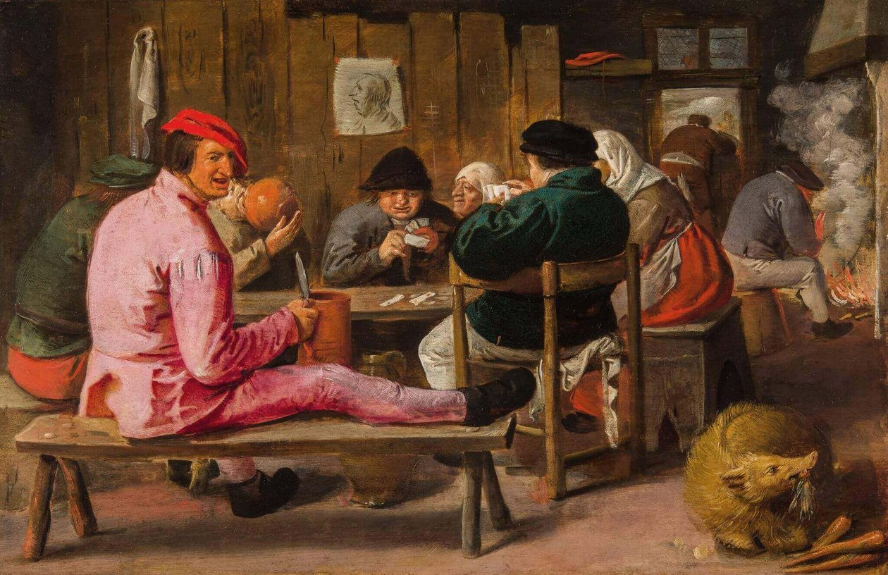 Fröhliche Bauern in einem Gasthaus von Adriaen Brouwer