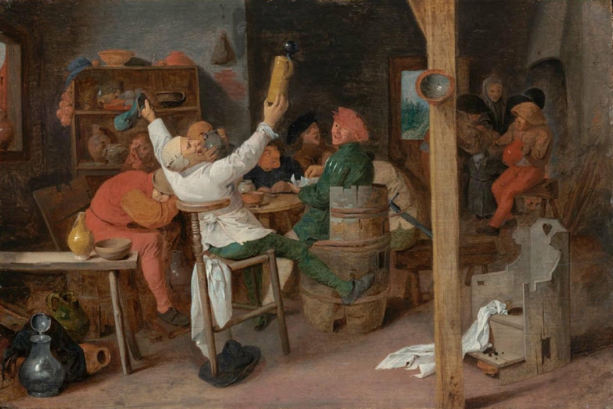 Bauern, die in einer Taverne feiern von Adriaen Brouwer