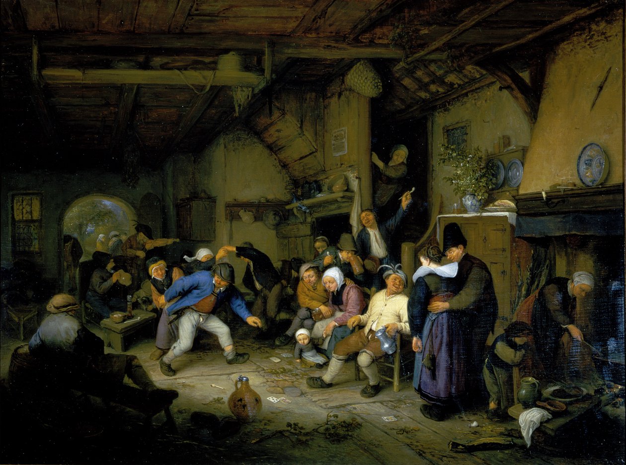 Bauern tanzen in einer Taverne von Adriaen Jansz. van Ostade