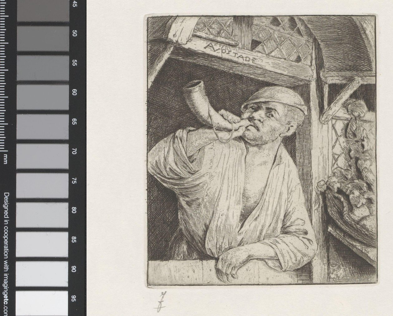 Bäcker bläst in ein Horn von Adriaen van Ostade