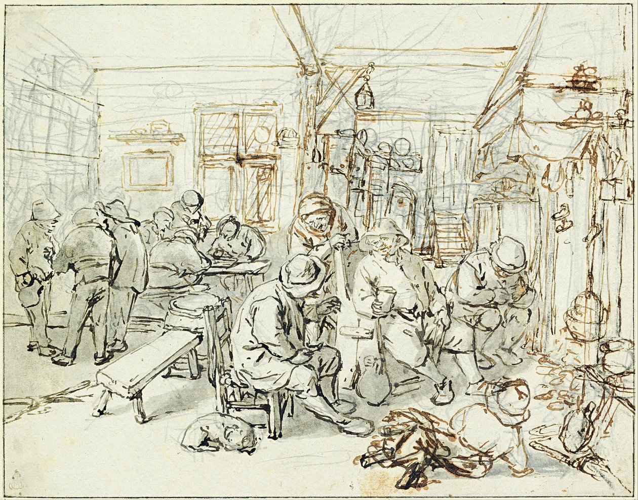 Gesellschaft von Bauern in einer Taverne von Adriaen van Ostade