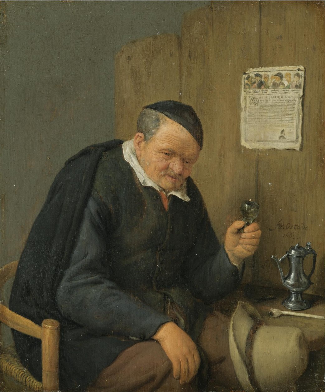 Alter Mann mit Weinglas von Adriaen van Ostade