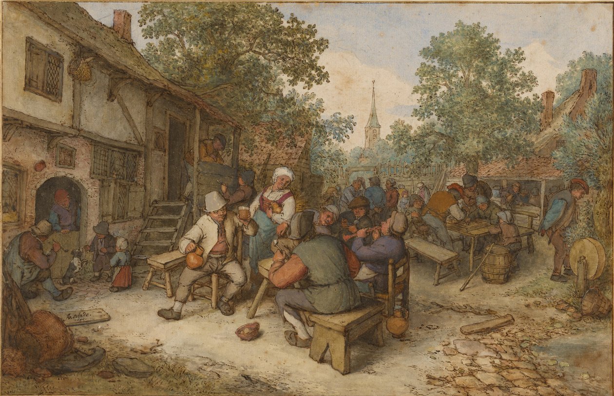Bauernfest auf einer Stadtstraße von Adriaen van Ostade