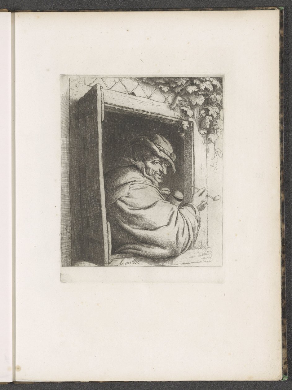 Rauchender Mann in einem Fenster von Adriaen van Ostade