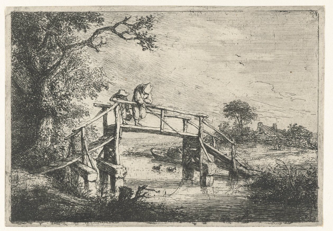 Zwei Fischer auf einer Brücke von Adriaen van Ostade