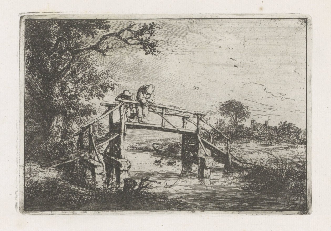 Zwei Fischer auf einer Brücke von Adriaen van Ostade