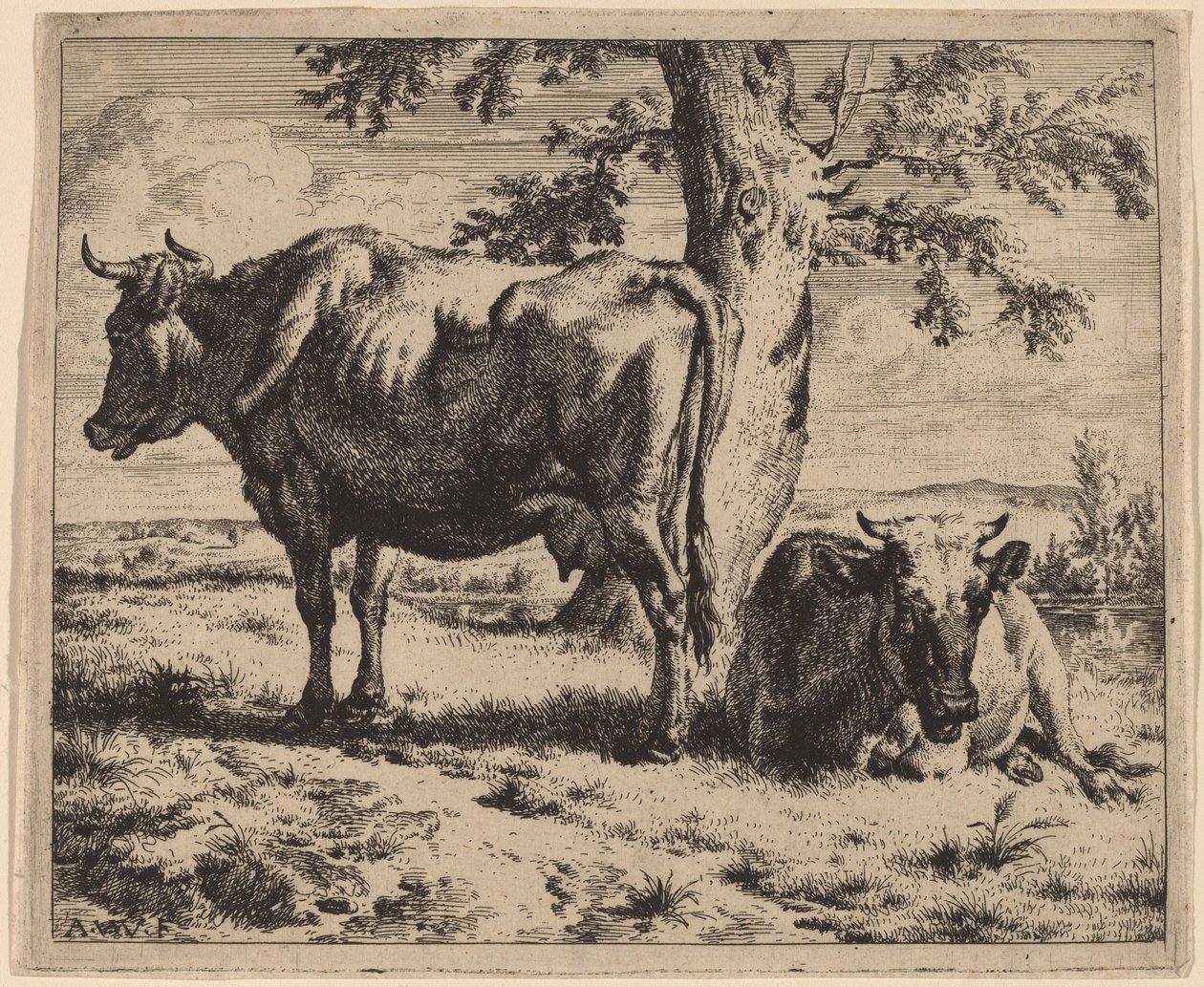 Zwei Kühe unter einem Baum von Adriaen van de Velde