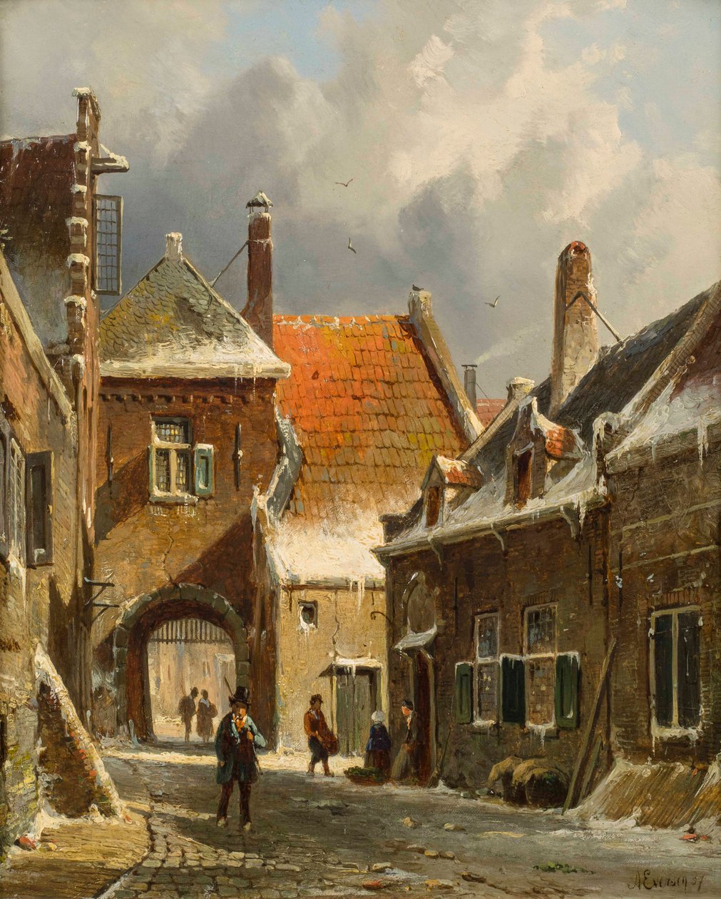 Eine Winterstraßenszene von Adrianus Eversen