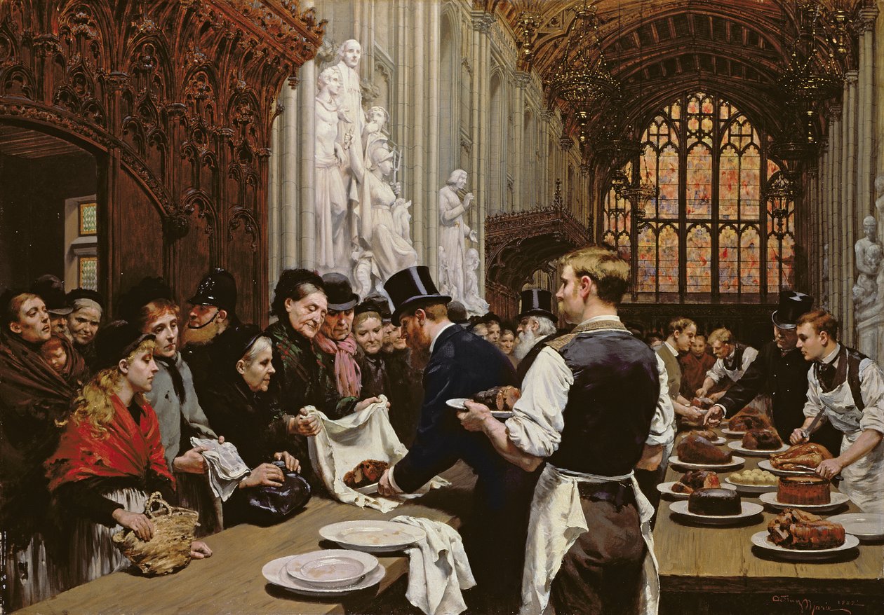 Verteilung der Reste an die Armen nach dem Bankett des Lord Mayor in der Guildhall, 1882 von Adrien Emmanuel Marie
