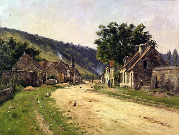 Dorfstraße mit Figuren von Adrien Jacques Sauzay