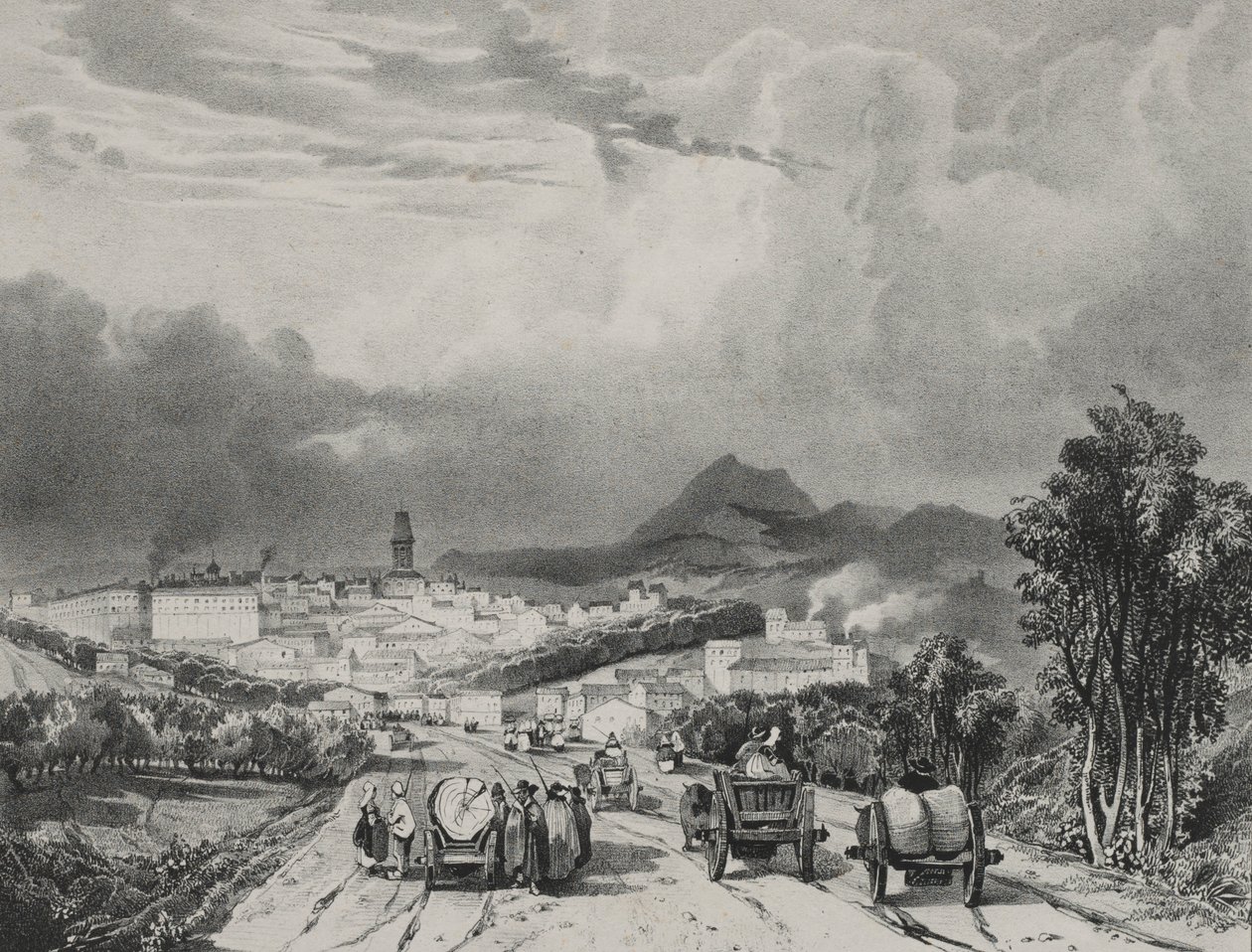 Vue générale de Riom, Auvergne, 1829 von Adrien Dauzats