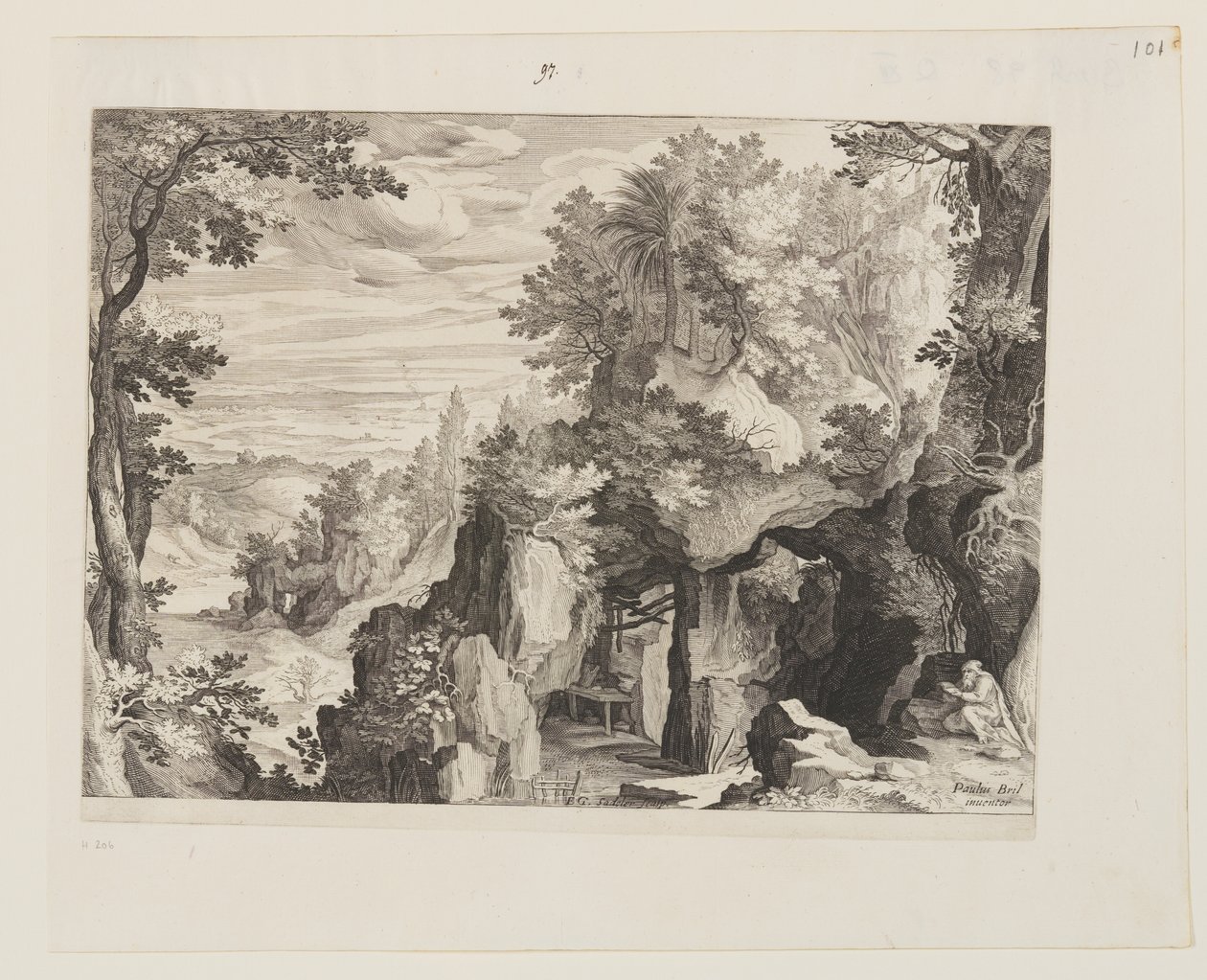 Gebirgige Landschaft mit einem Einsiedler von Aegidius Sadeler II
