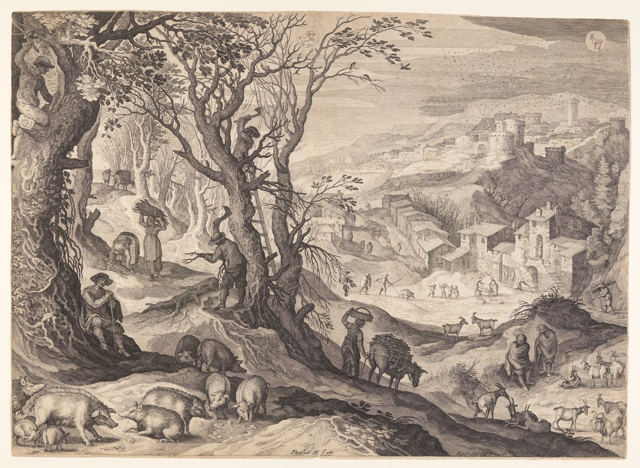 November/Dezember, aus Die zwölf Monate von Aegidius Sadeler II